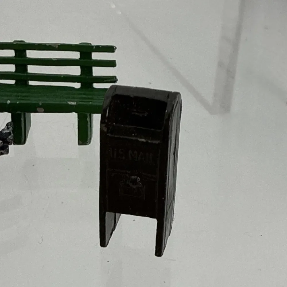 16 Barclay Manoil Painted Lead Traveler Figurines, Benches, Mailbox, Trash, Duck